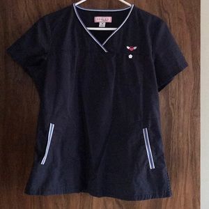 Koi scrubs in navy and ceil blue size Medium
